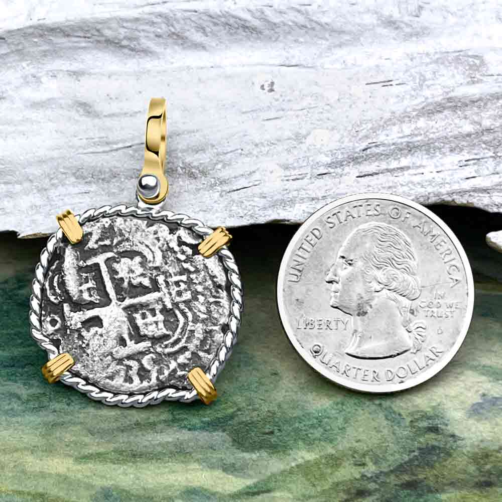 Princess Louisa Shipwreck 1735 2 Reale Piece of Eight 14K Gold &amp; Sterling Silver Pendant