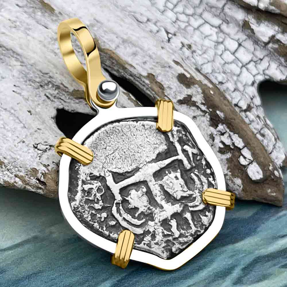 Princess Louisa Shipwreck 1731 1 Reale Piece of Eight 14K Gold &amp; Sterling Silver Pendant