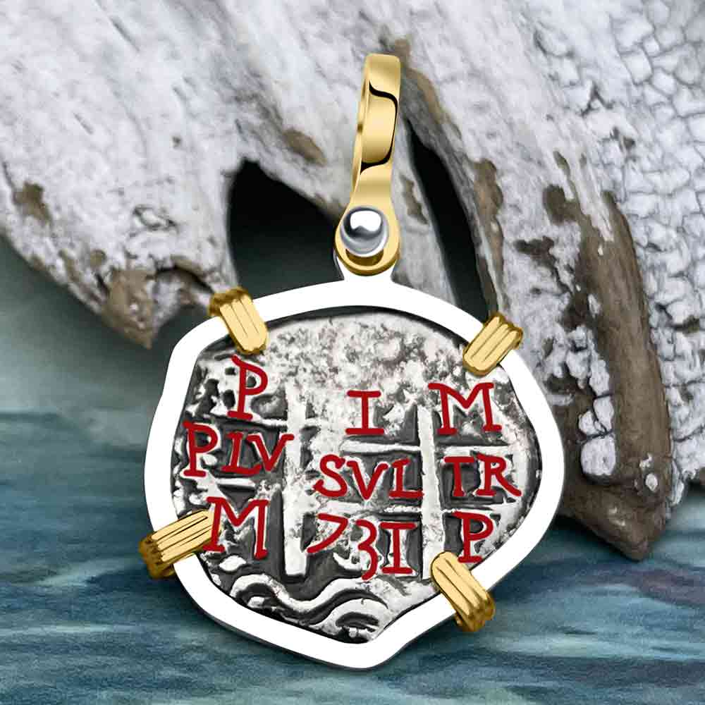 Princess Louisa Shipwreck 1731 1 Reale Piece of Eight 14K Gold &amp; Sterling Silver Pendant