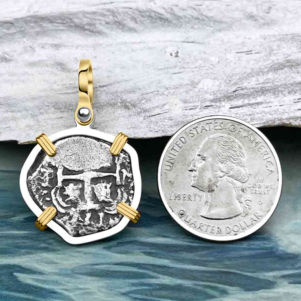 Princess Louisa Shipwreck 1731 1 Reale Piece of Eight 14K Gold &amp; Sterling Silver Pendant