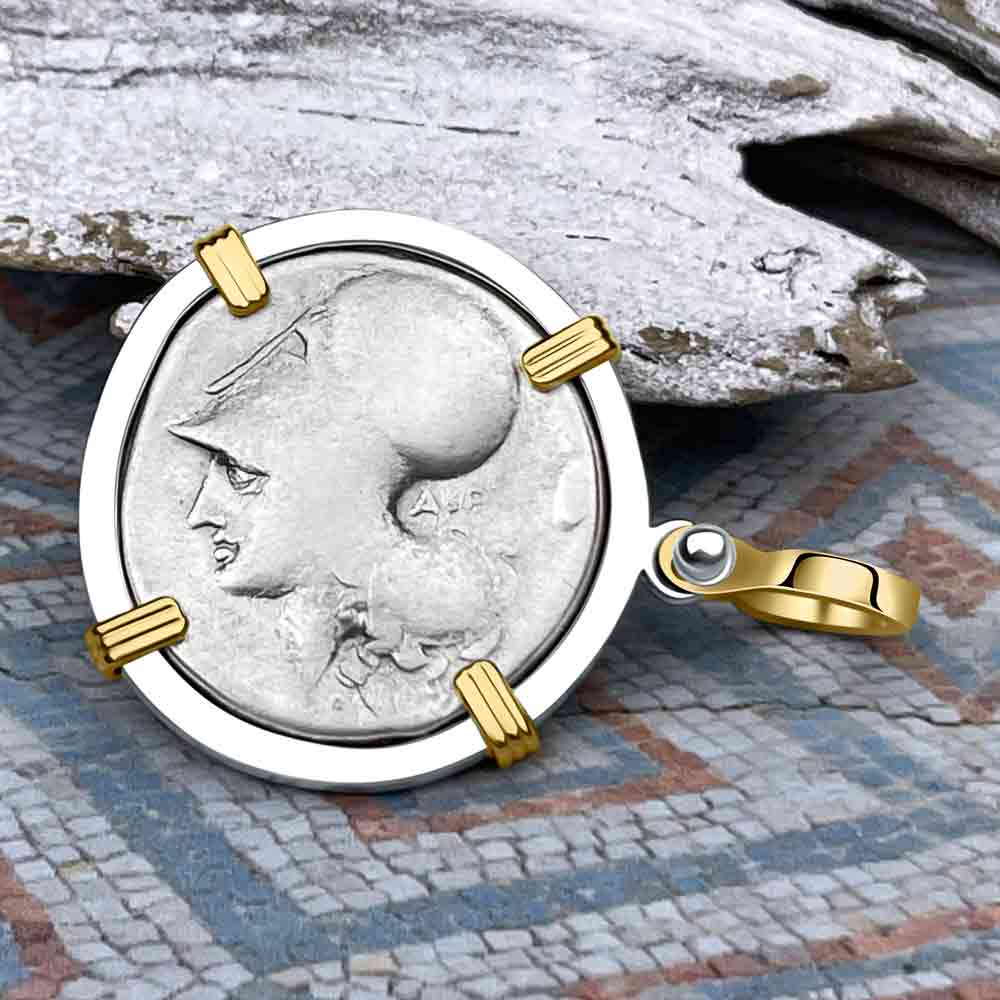 Ancient Greek Pegasus and Athena Silver Stater circa 350 – 240 BC 14K Gold &amp; Sterling Silver Pendant