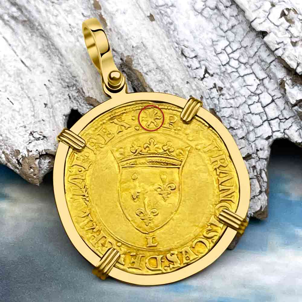 Medieval France Royal 22K Gold Extremely Rare Ecu d&#39;or a la Croisette Cross Coin Francis I circa 1519 in an 18K Gold Pendant | Artifact #8778