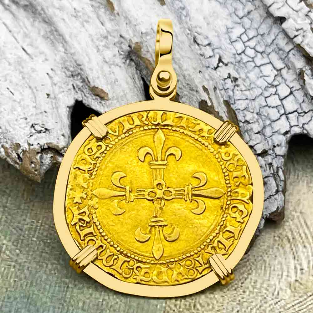 Medieval France Royal 22K Gold Ecu d&#39;or Cross Coin Louis XI circa 1470 18K Gold Pendant