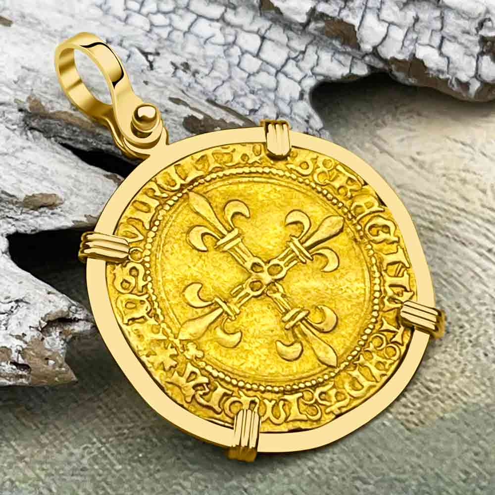 Medieval France Royal 22K Gold Ecu d&#39;or Cross Coin Louis XI circa 1470 18K Gold Pendant