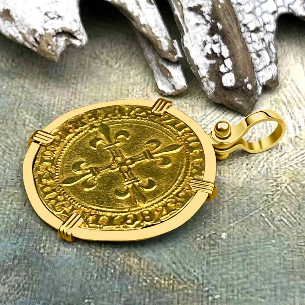 Medieval France Royal 22K Gold Ecu d&#39;or Cross Coin Louis XI circa 1470 18K Gold Pendant