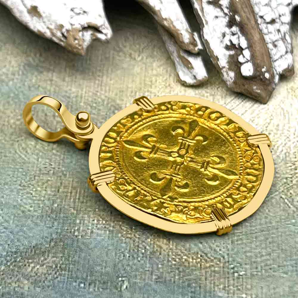 Medieval France Royal 22K Gold Ecu d&#39;or Cross Coin Louis XI circa 1470 18K Gold Pendant