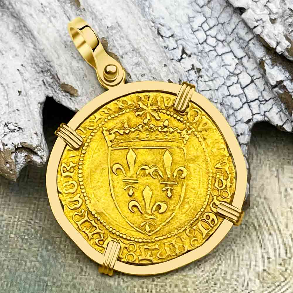 Medieval France Royal 22K Gold Ecu d&#39;or Cross Coin Louis XI circa 1470 18K Gold Pendant