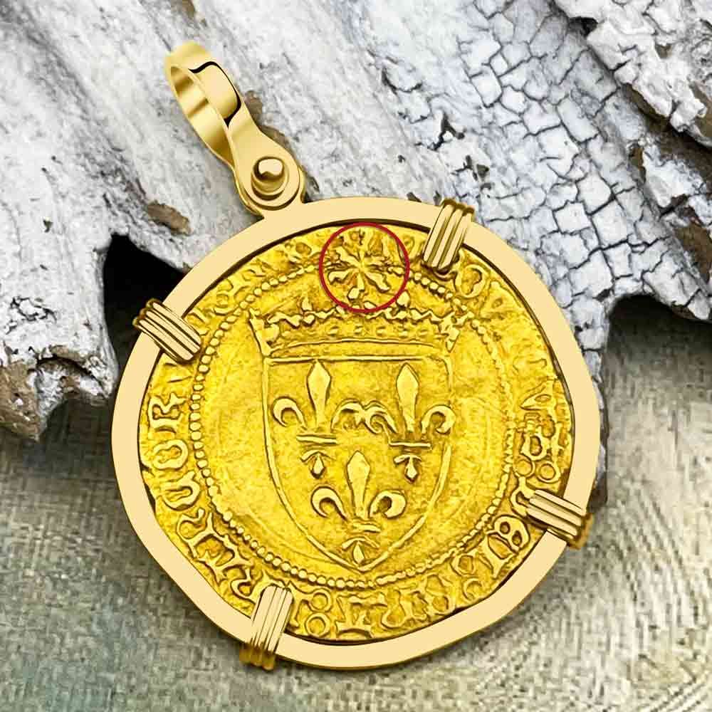 Medieval France Royal 22K Gold Ecu d&#39;or Cross Coin Louis XI circa 1470 18K Gold Pendant