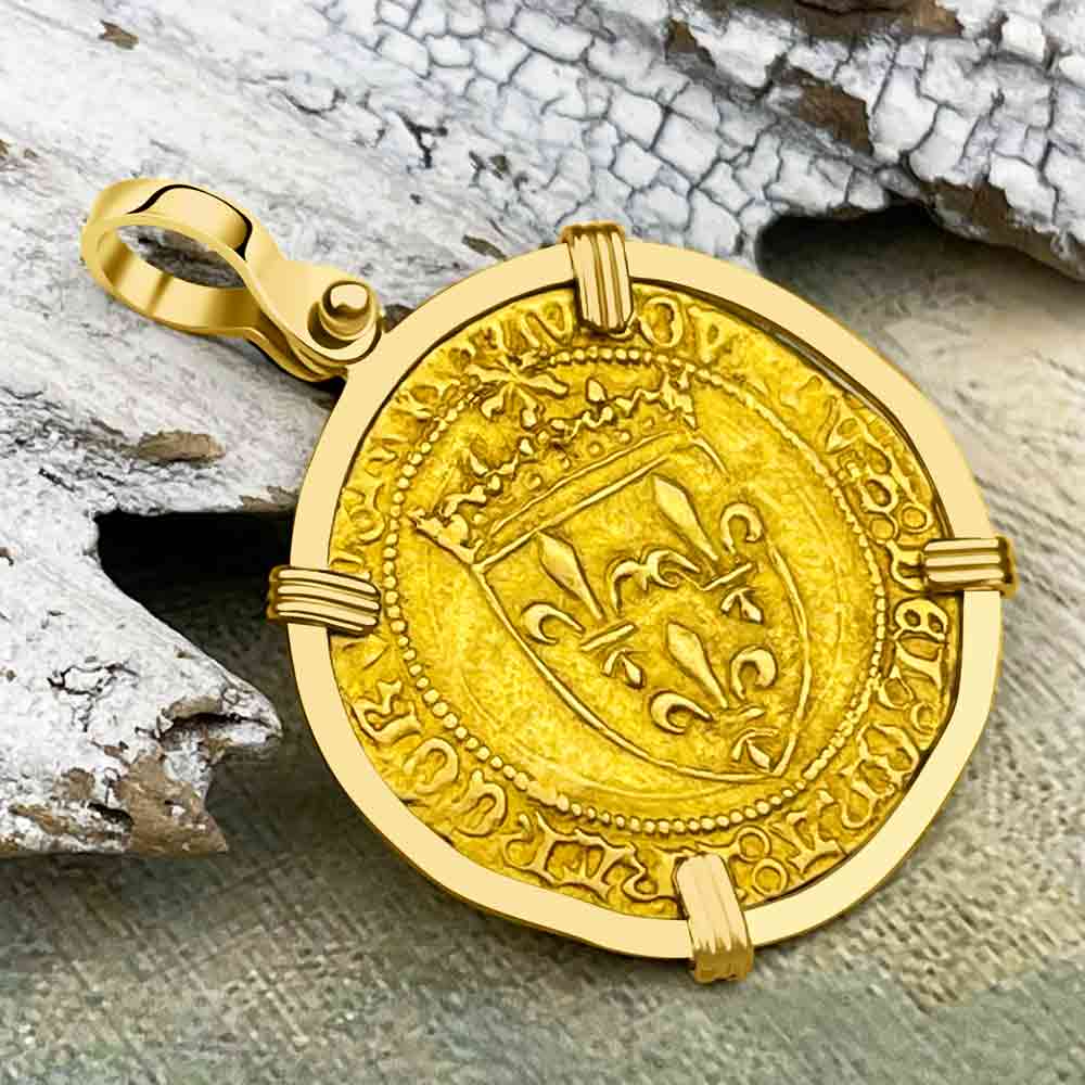 Medieval France Royal 22K Gold Ecu d&#39;or Cross Coin Louis XI circa 1470 18K Gold Pendant