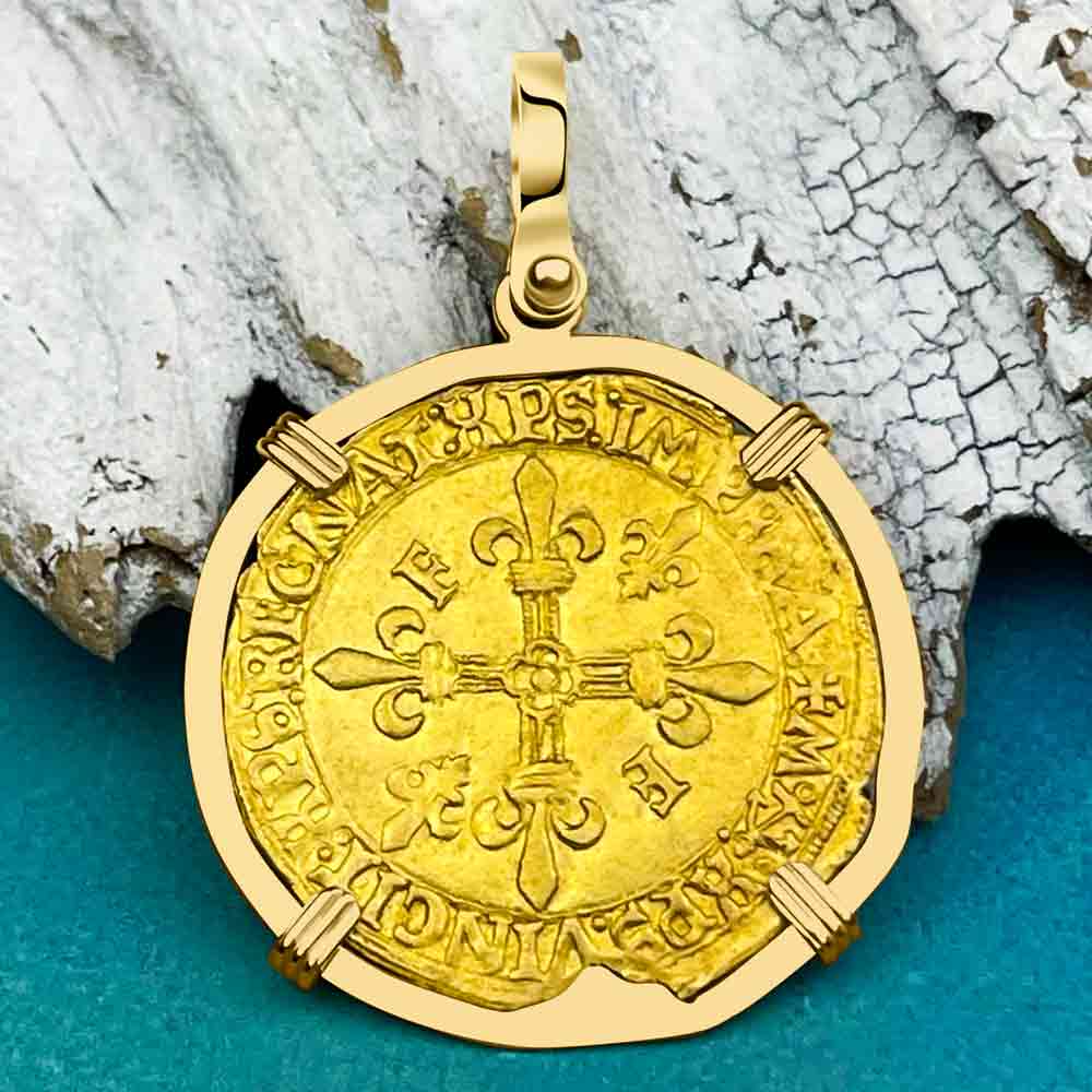 Medieval France Royal 22K Gold Ecu d&#39;or au Soleil Cross Coin Francis