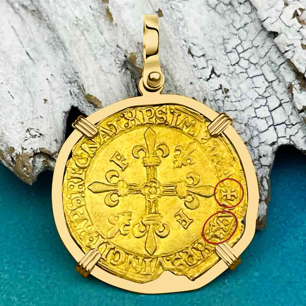 Medieval France Royal 22K Gold Ecu d&#39;or au Soleil Cross Coin Francis