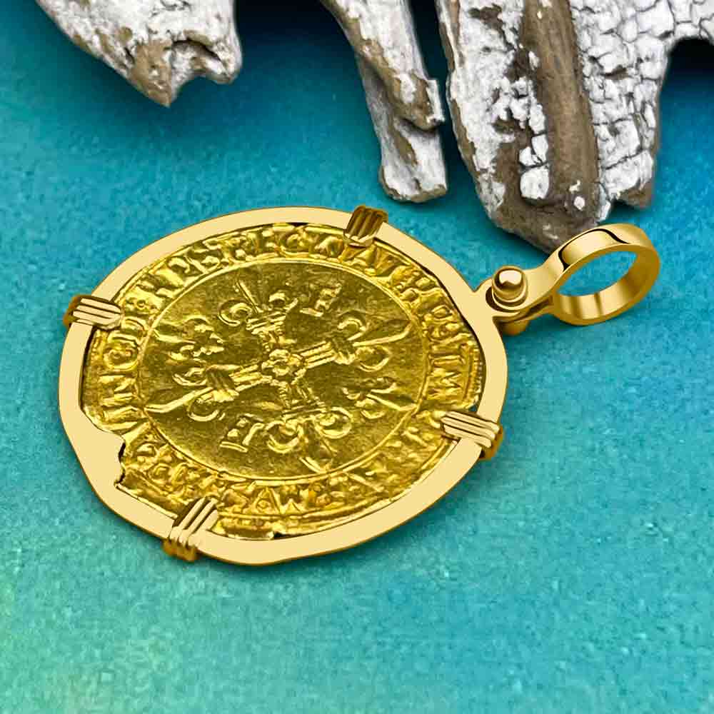 Medieval France Royal 22K Gold Ecu d&#39;or au Soleil Cross Coin Francis