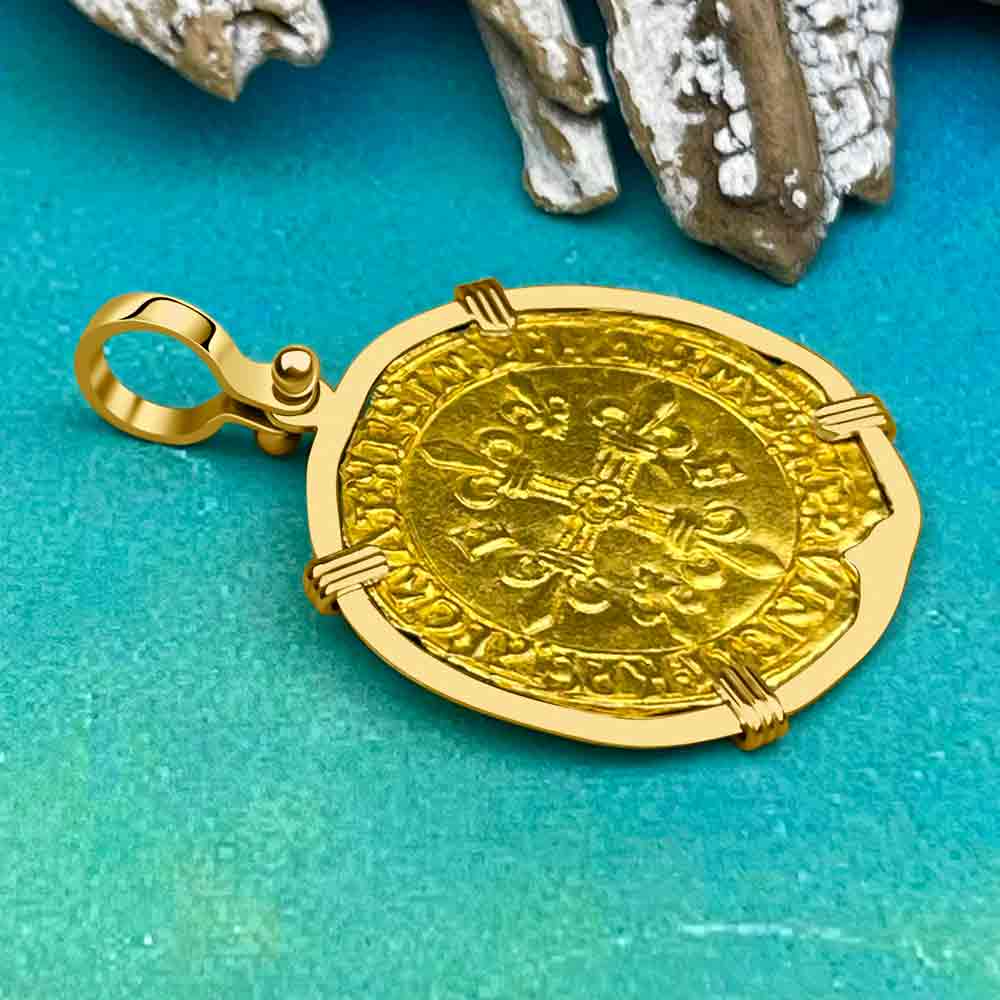 Medieval France Royal 22K Gold Ecu d&#39;or au Soleil Cross Coin Francis