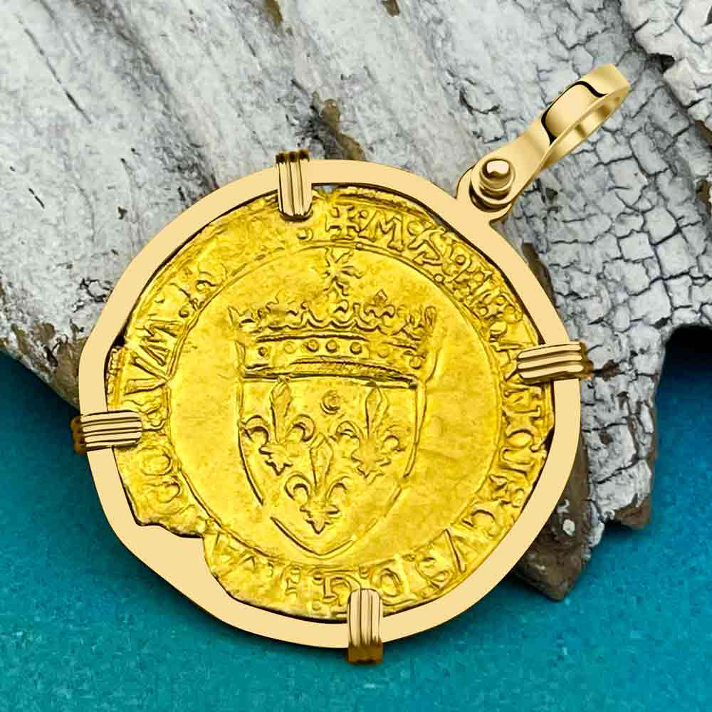 Medieval France Royal 22K Gold Ecu d&#39;or au Soleil Cross Coin Francis