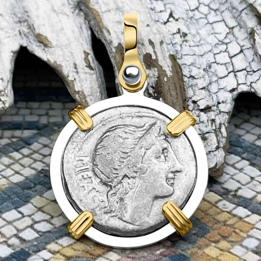 Roman Republic Silver Denarius with Pietas Coin 108 BC 14K Gold $ Sterling Silver Pendant