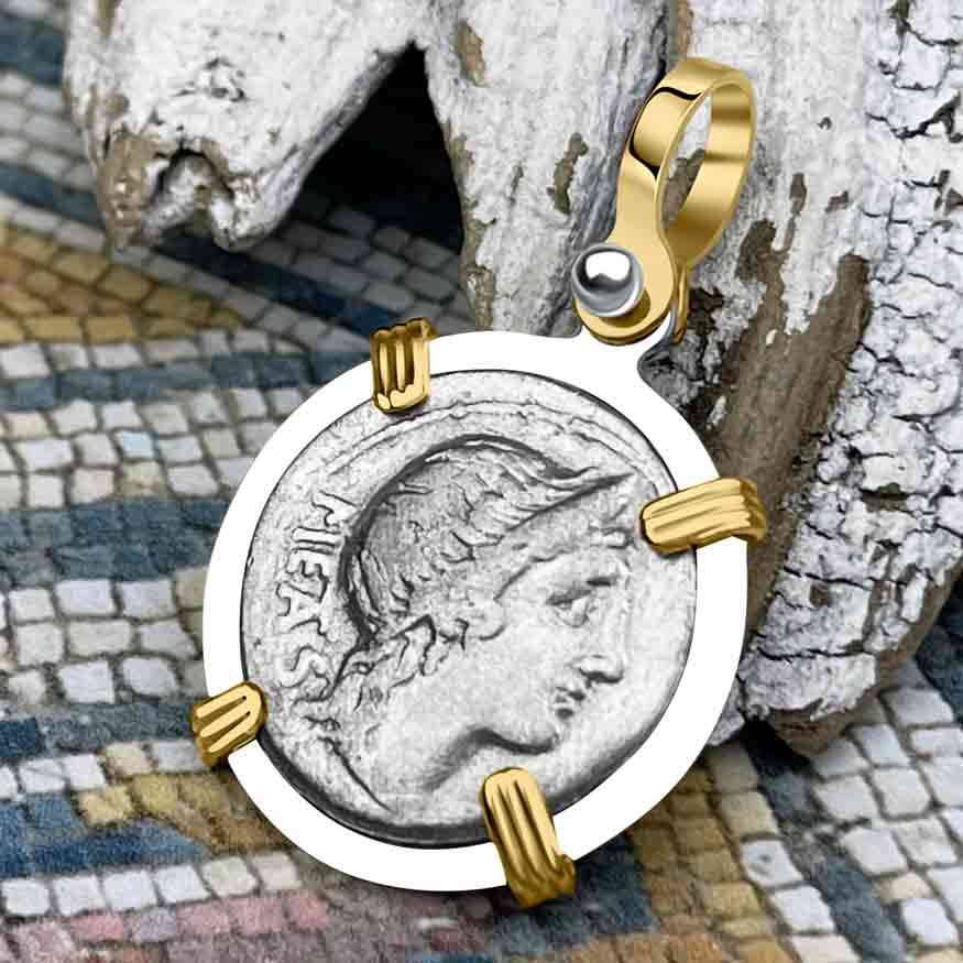 Roman Republic Silver Denarius with Pietas Coin 108 BC 14K Gold $ Sterling Silver Pendant