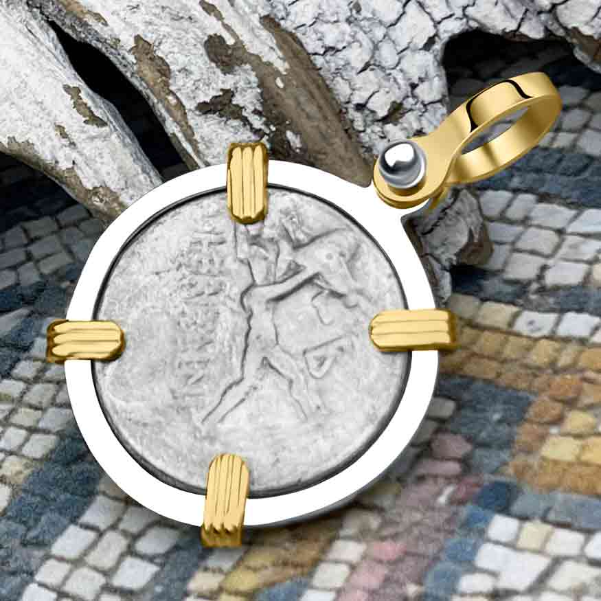 Roman Republic Silver Denarius with Pietas Coin 108 BC 14K Gold $ Sterling Silver Pendant