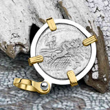 Roman Republic Silver Denarius 104 BC Roma & Saturn 14K Gold & Sterling Silver Pendant