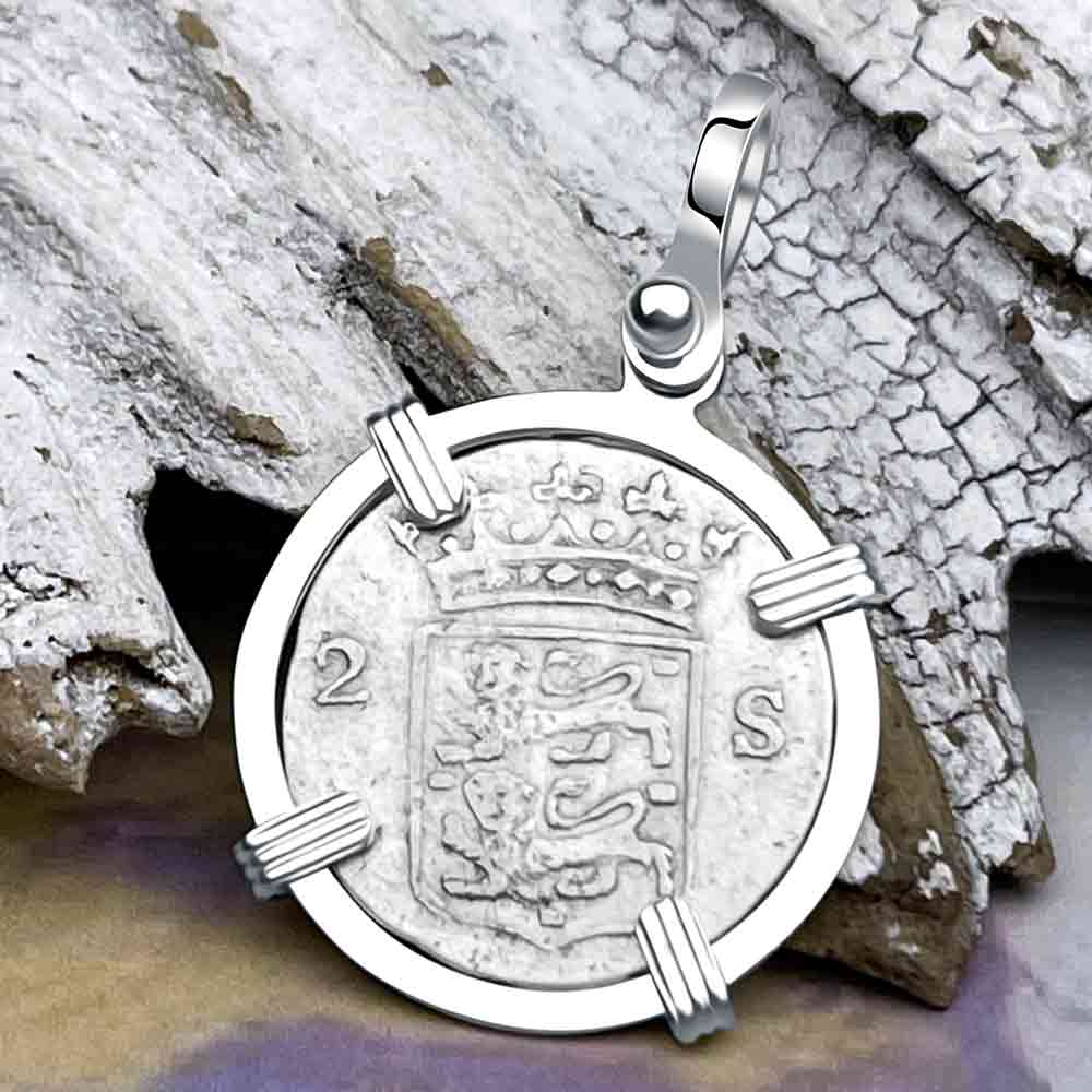 VOC - Dutch East India Company 1792 Silver 2 Stuiver Lion Coin Sterling Silver Pendant