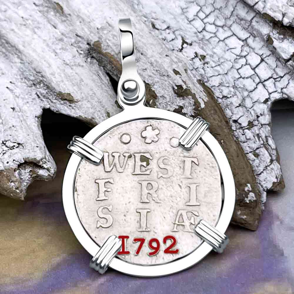 VOC - Dutch East India Company 1792 Silver 2 Stuiver Lion Coin Sterling Silver Pendant | Artifact #8792