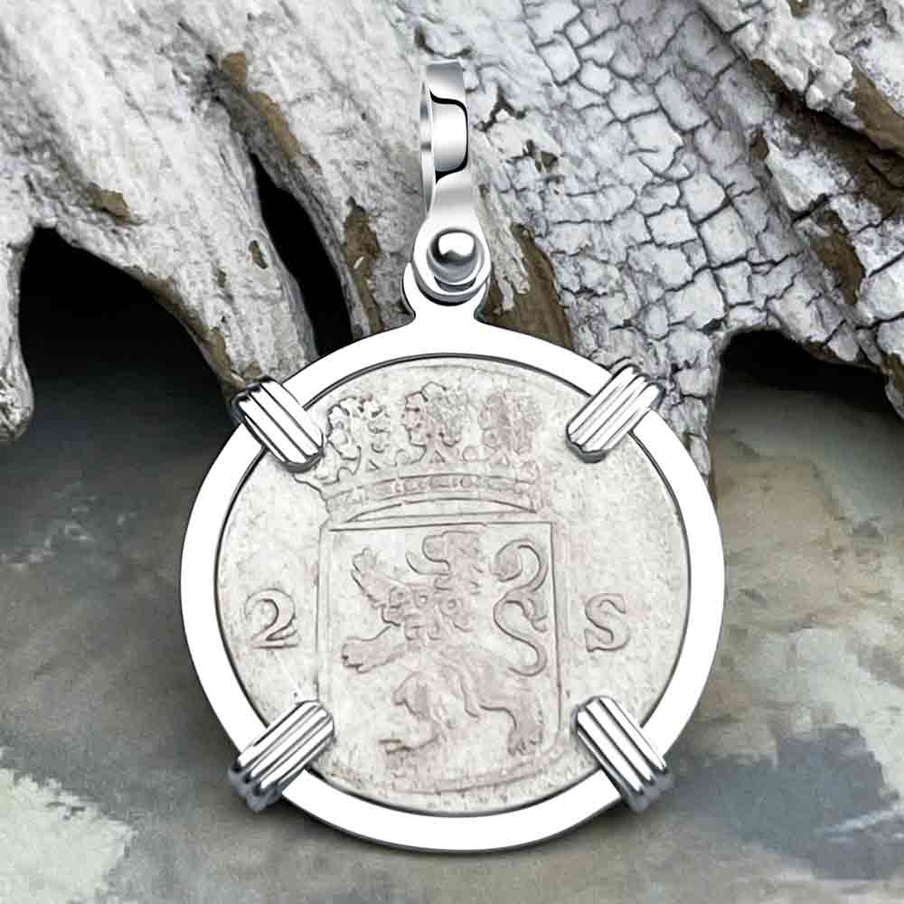 VOC - Dutch East India Company 1780 Silver 2 Stuiver Lion Coin Sterling Silver Pendant