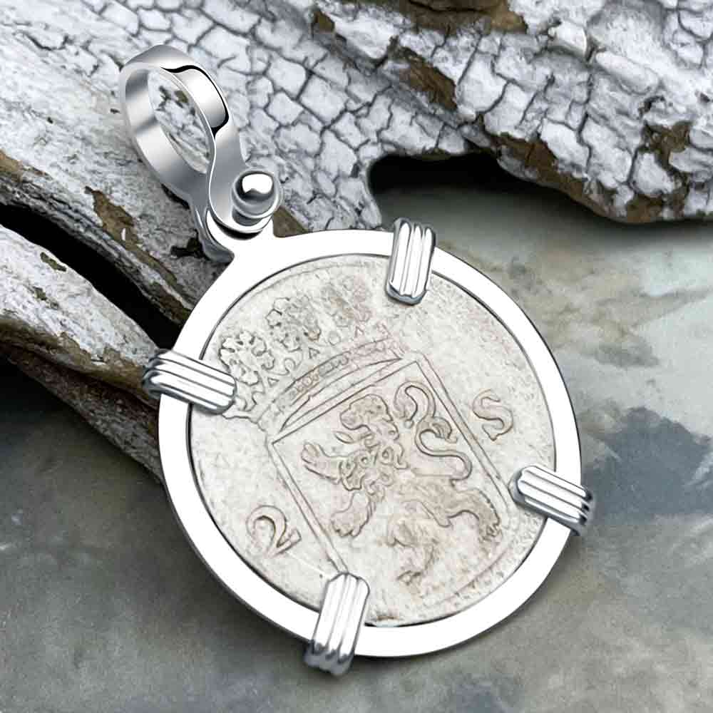 VOC - Dutch East India Company 1780 Silver 2 Stuiver Lion Coin Sterling Silver Pendant