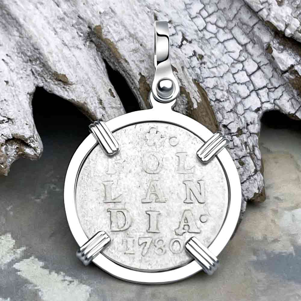 VOC - Dutch East India Company 1780 Silver 2 Stuiver Lion Coin Sterling Silver Pendant