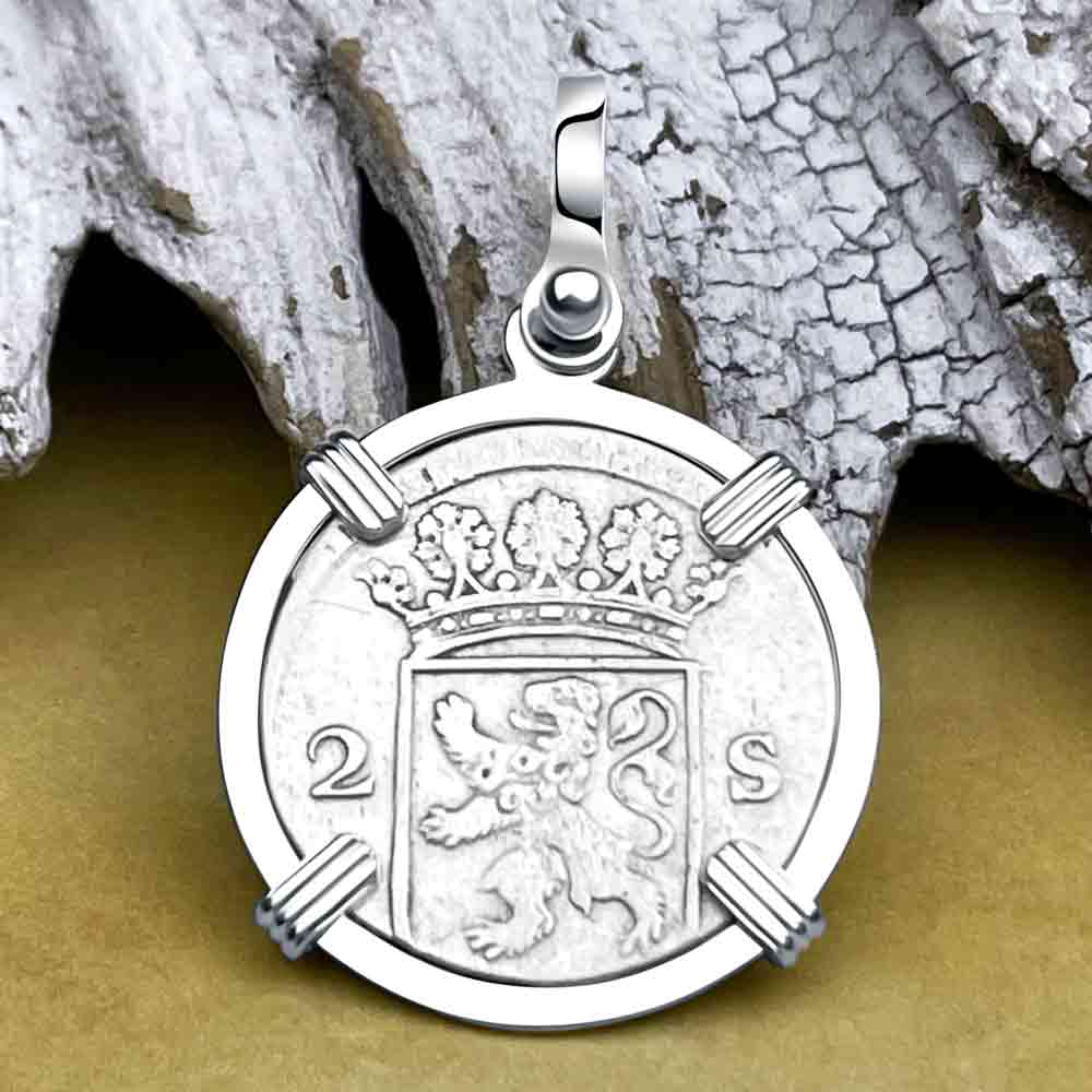 VOC - Dutch East India Company 1774 Silver 2 Stuiver Lion Coin Sterling Silver Pendant