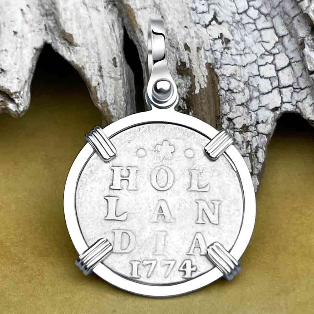 VOC - Dutch East India Company 1774 Silver 2 Stuiver Lion Coin Sterling Silver Pendant