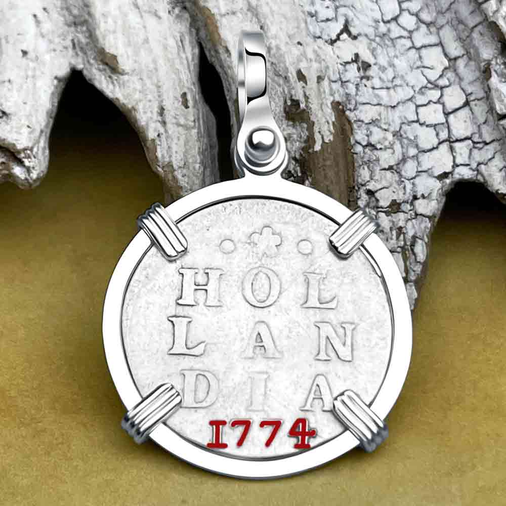 VOC - Dutch East India Company 1774 Silver 2 Stuiver Lion Coin Sterling Silver Pendant