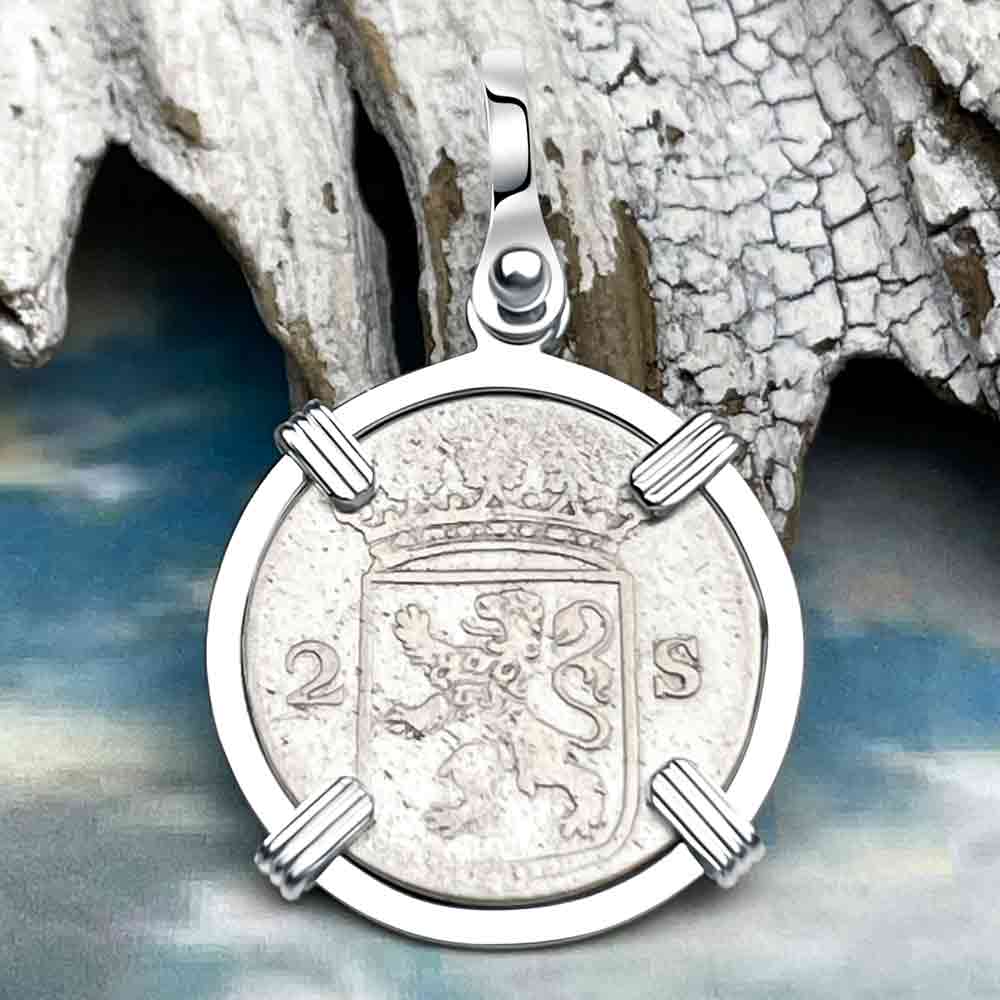 VOC - Dutch East India Company 1777 Silver 2 Stuiver Lion Coin Sterling Silver Pendant