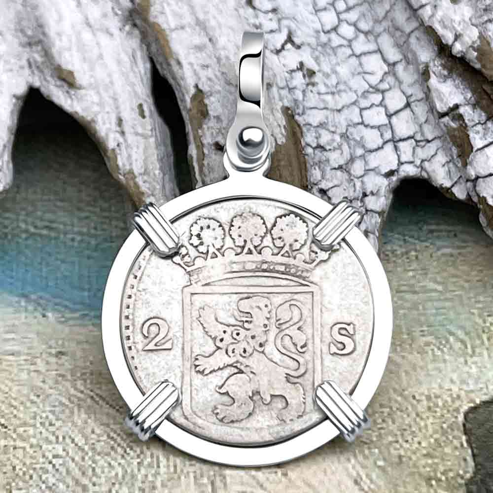 VOC - Dutch East India Company 1761 Silver 2 Stuiver Lion Coin Sterling Silver Pendant