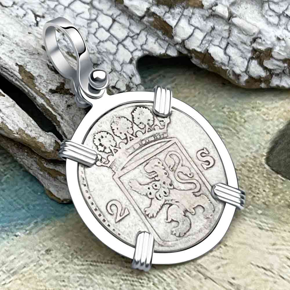 VOC - Dutch East India Company 1761 Silver 2 Stuiver Lion Coin Sterling Silver Pendant