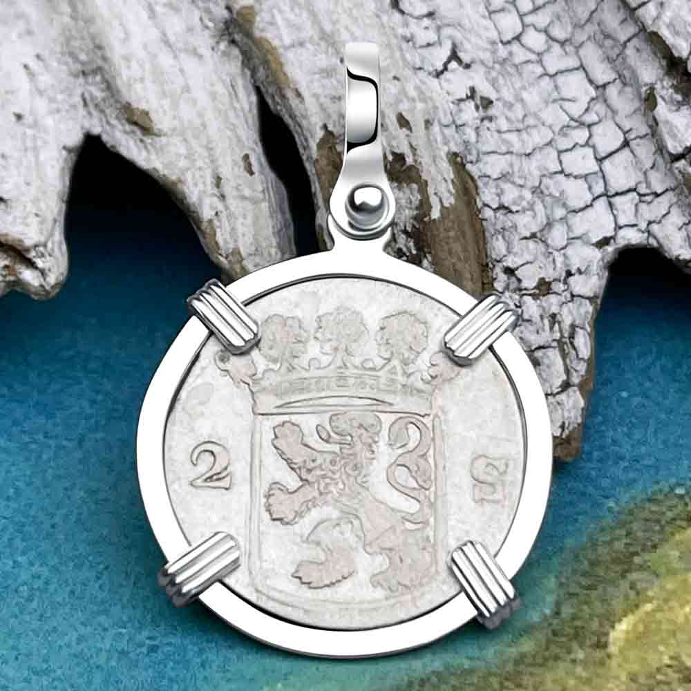 VOC - Dutch East India Company 1780 Silver 2 Stuiver Lion Coin Sterling Silver Pendant