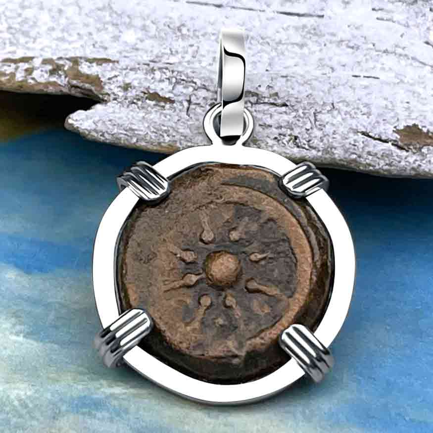 Top Grade Biblical Widow&#39;s Mite in 14K White Gold Pendant