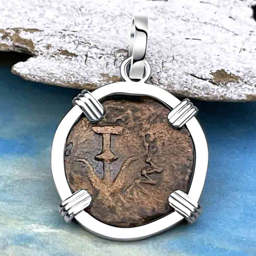 Top Grade Biblical Widow&#39;s Mite in 14K White Gold Pendant