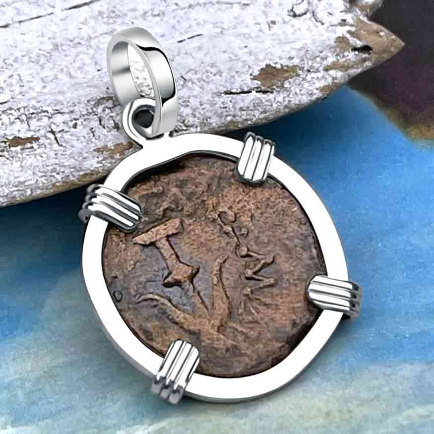 Top Grade Biblical Widow&#39;s Mite in 14K White Gold Pendant