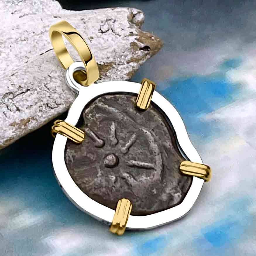 Biblical Widow&#39;s Mite 14K Gold and Sterling Silver Pendant