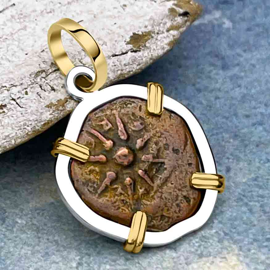 Biblical Widow&#39;s Mite 14K Gold and Sterling Silver Pendant