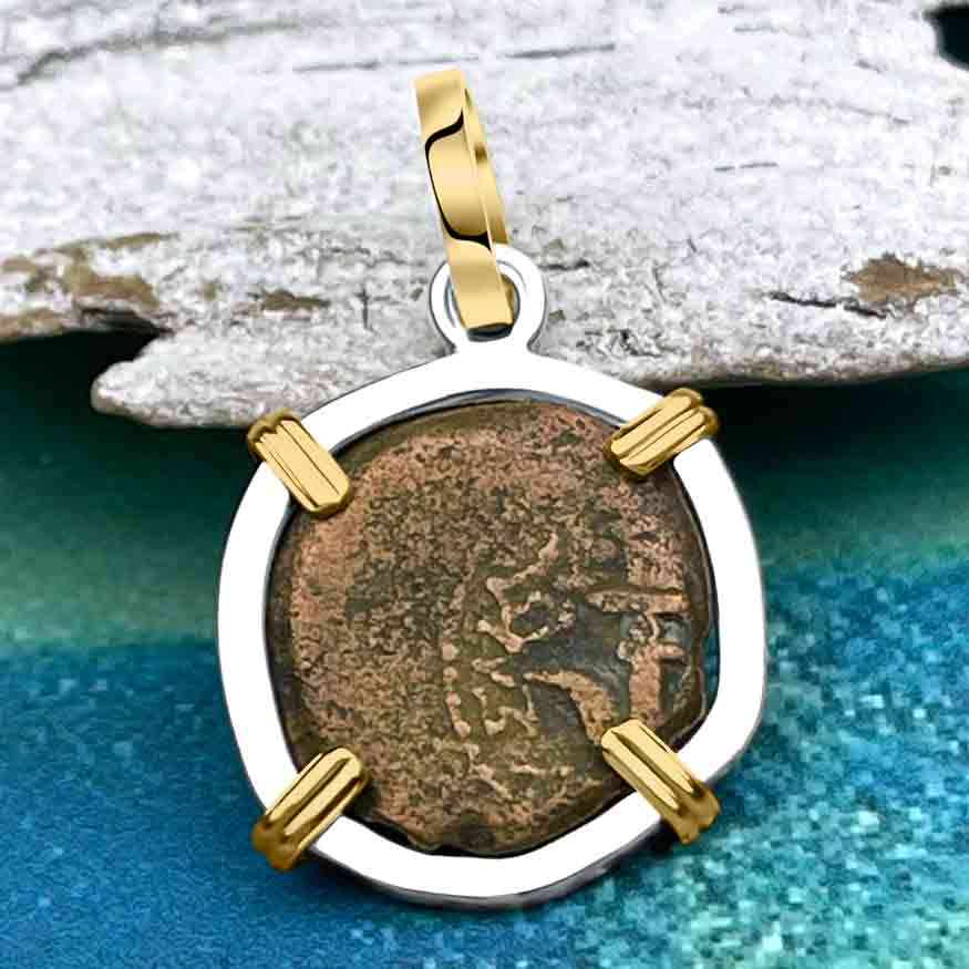 Biblical Widow&#39;s Mite 14K Gold and Sterling Silver Pendant