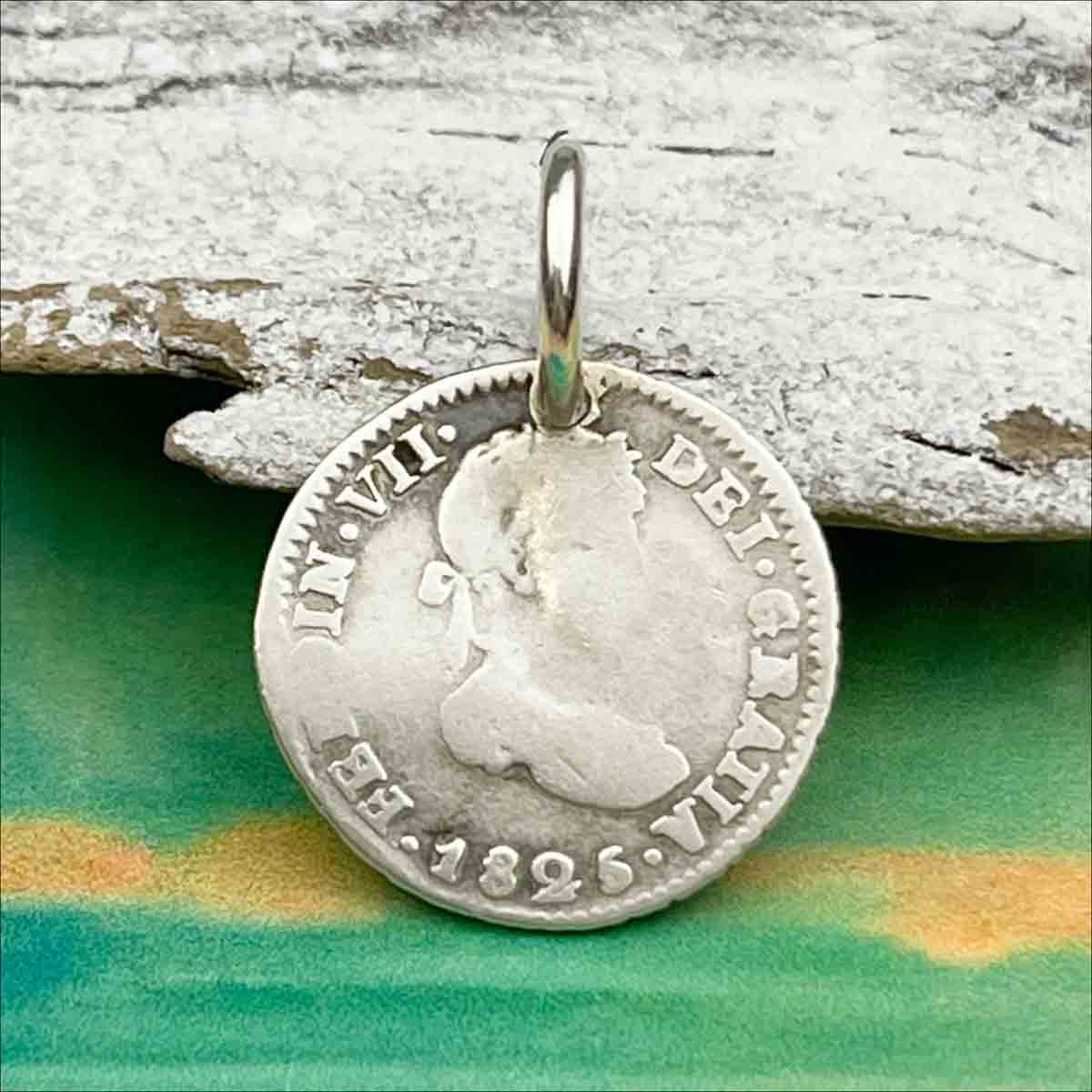 Pirate Chic Silver Half Reale Spanish Portrait Dollar Dated 1825 - the Legendary &quot;Piece of Eight&quot; Pendant