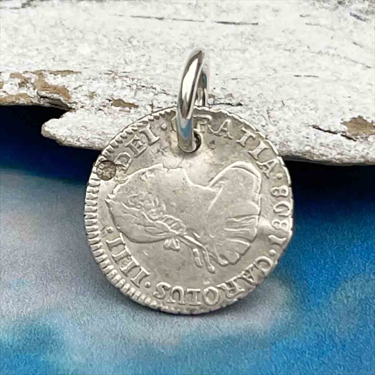 Pirate Chic Silver Half Reale Spanish Portrait Dollar Dated 1808 - the Legendary &quot;Piece of Eight&quot; Pendant