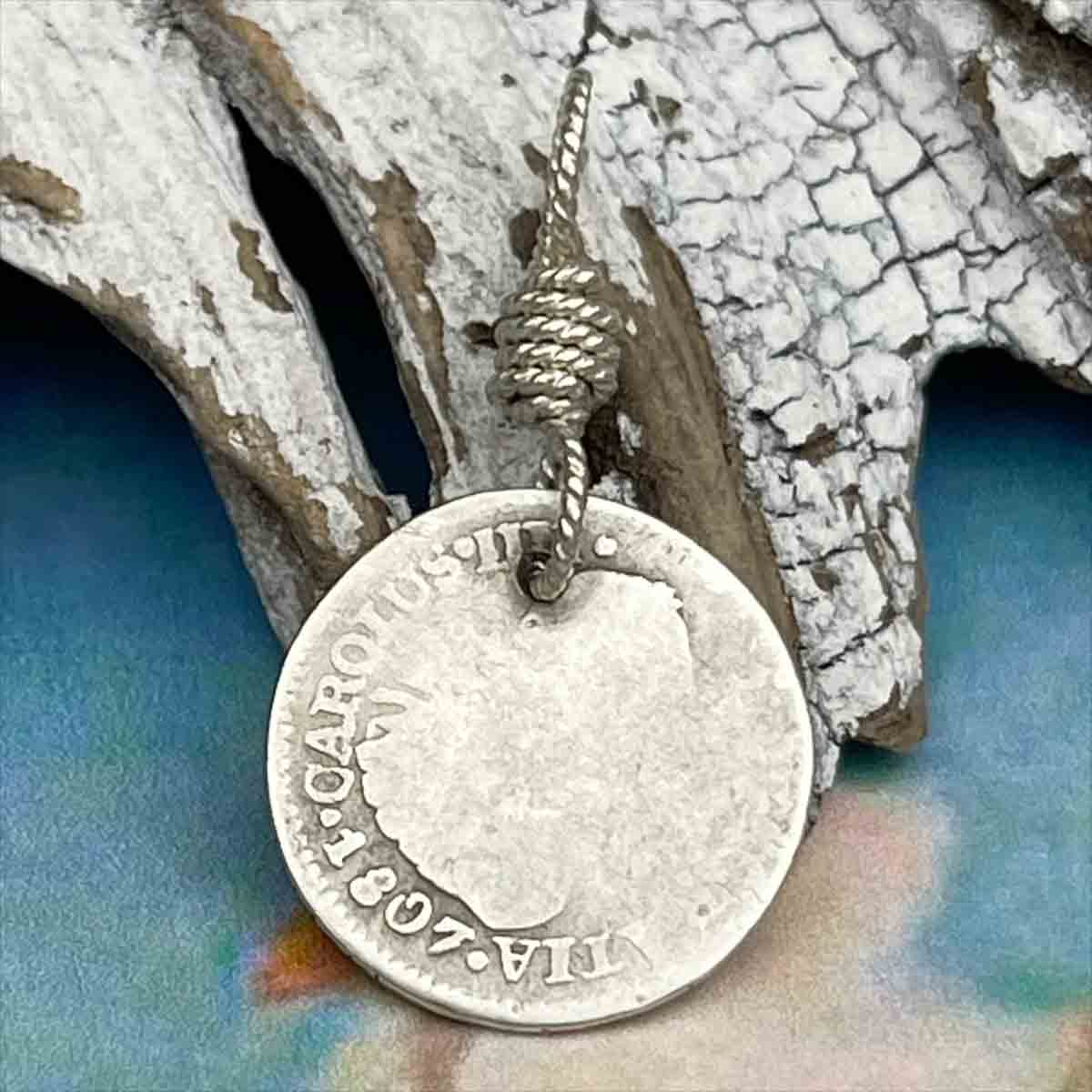 Pirate Chic Silver Half Reale Spanish Portrait Dollar Dated 1807 - the Legendary &quot;Piece of Eight&quot; Pendant