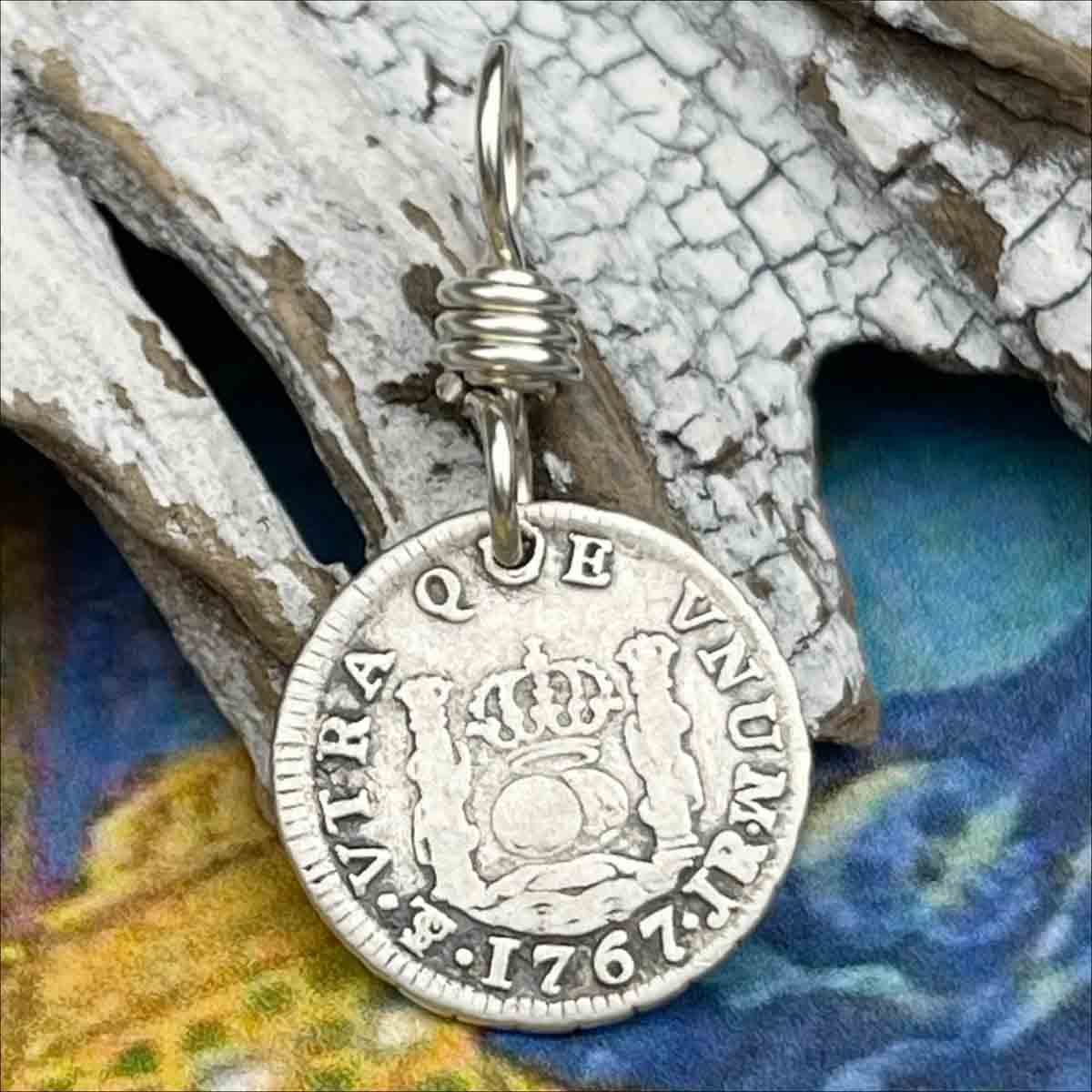 Pirate Chic Silver Half Reale Spanish Pillar Dollar Dated 1767 - the Legendary &quot;Piece of Eight&quot; Pendant