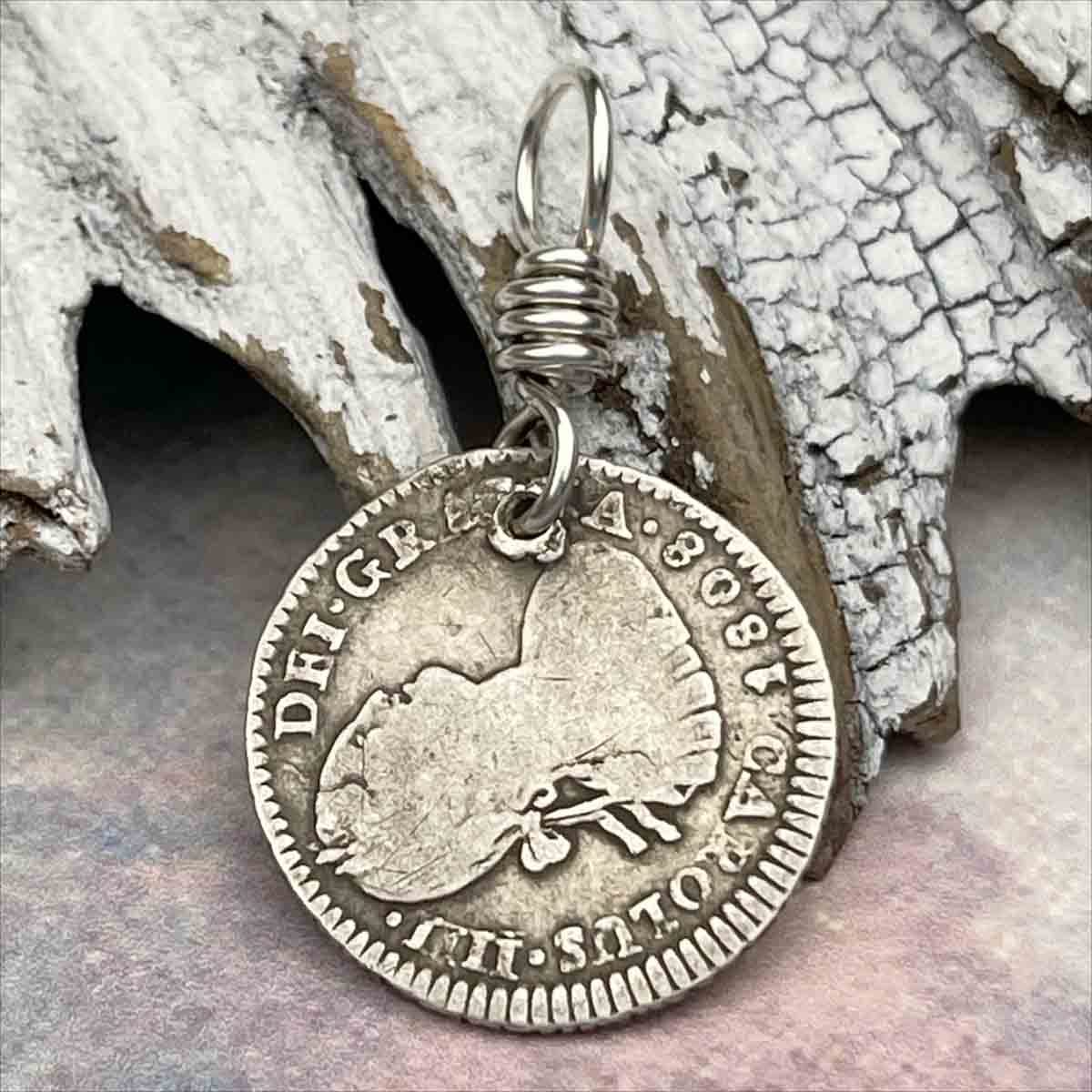 Pirate Chic Silver 1 Reale Spanish Portrait Dollar Dated 1808 - the Legendary &quot;Piece of Eight&quot; Pendant 