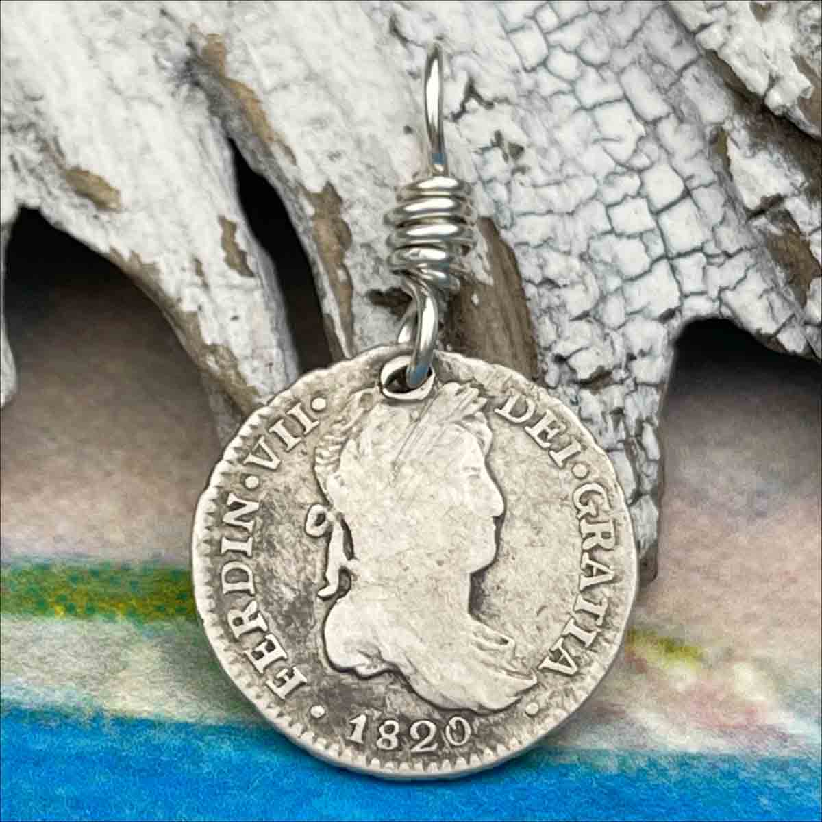 Pirate Chic Silver 1 Reale Spanish Portrait Dollar Dated 1820 - the Legendary &quot;Piece of Eight&quot; Pendant