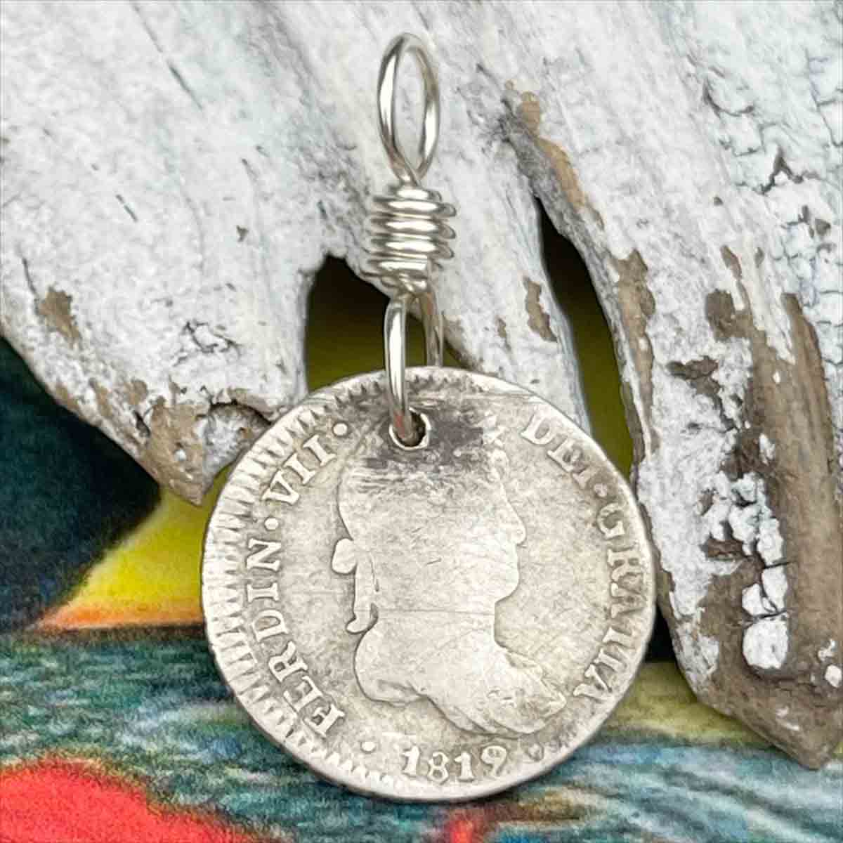 Pirate Chic Silver 1 Reale Spanish Portrait Dollar Dated 1819 - the Legendary &quot;Piece of Eight&quot; Pendant