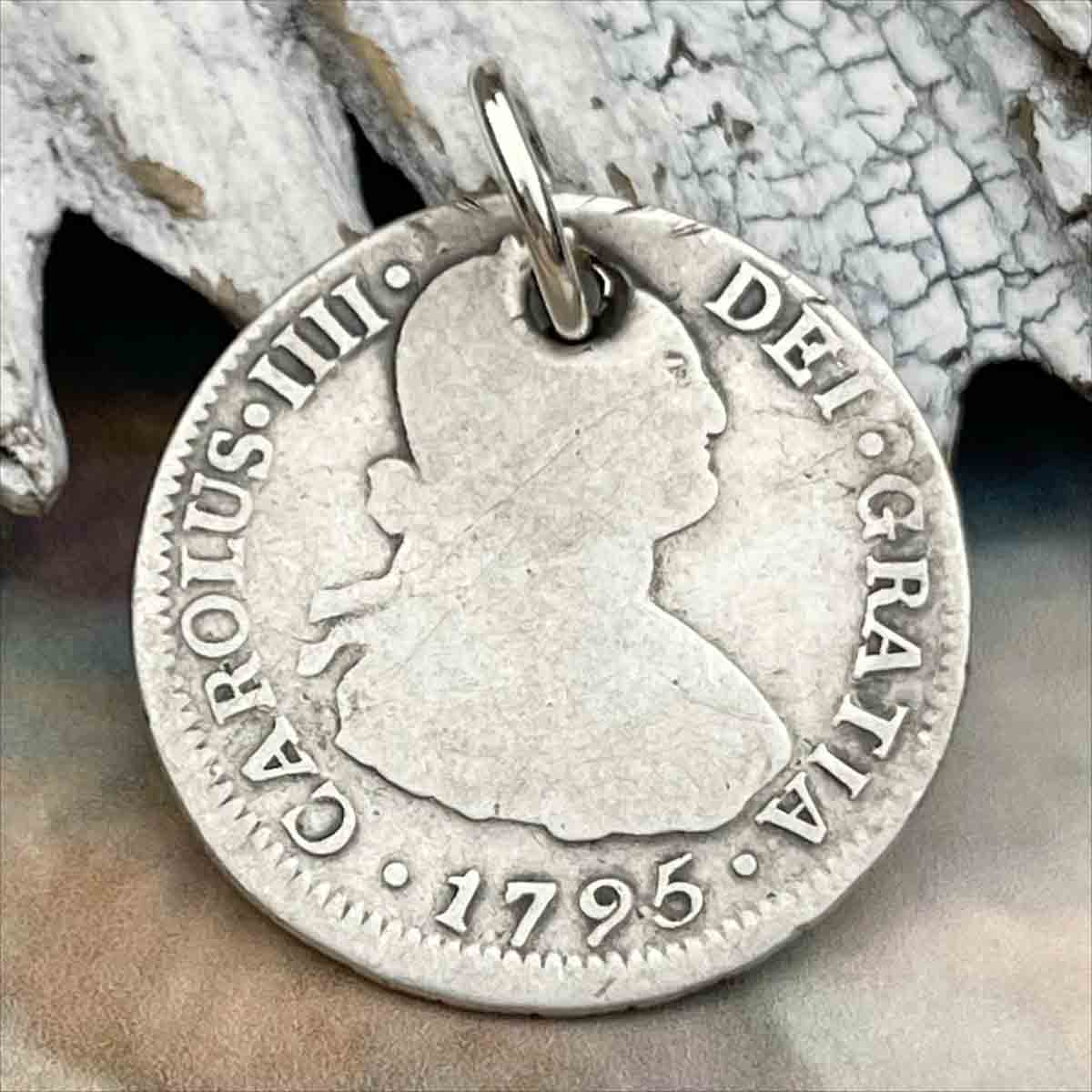 Pirate Chic Silver 2 Reale Spanish Portrait Dollar Dated 1795 - the Legendary &quot;Piece of Eight&quot; Pendant