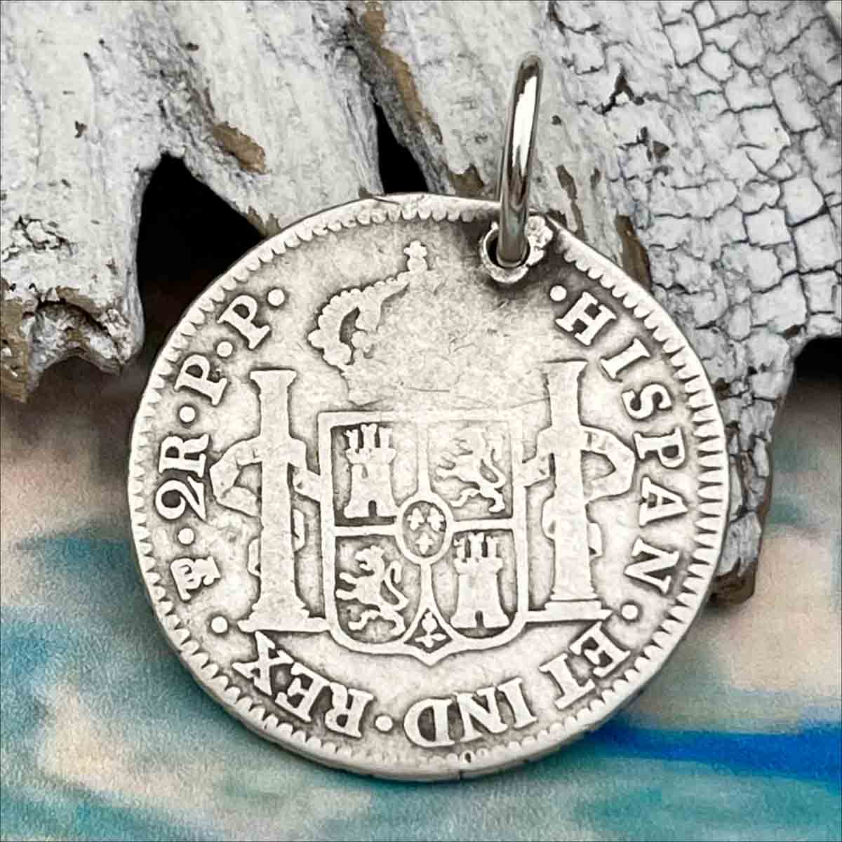 Pirate Chic Silver 2 Reale Spanish Portrait Dollar Dated 1798 - the Legendary &quot;Piece of Eight&quot; Pendant