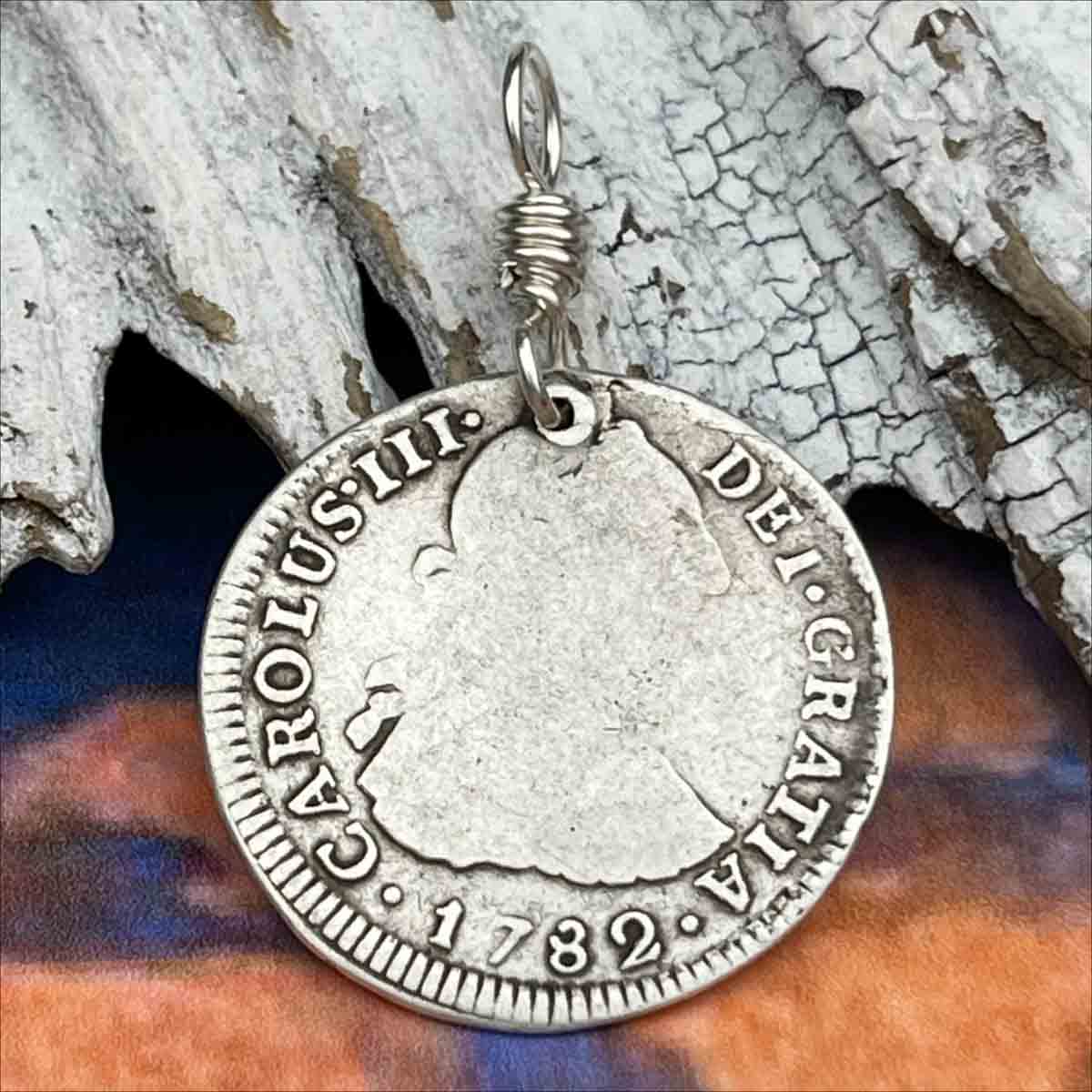 Pirate Chic Silver 2 Reale Spanish Portrait Dollar Dated 1782 - the Legendary &quot;Piece of Eight&quot; Pendant